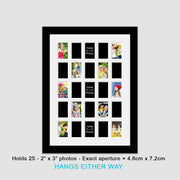 Multi Aperture Photo Frame for 25 mini photos 2"x3" photos in a Black Frame - Multi Photo Frames